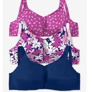 New 3Pk Front Close 38D Wireless Comfort Choice Bras Cotton Woman Within